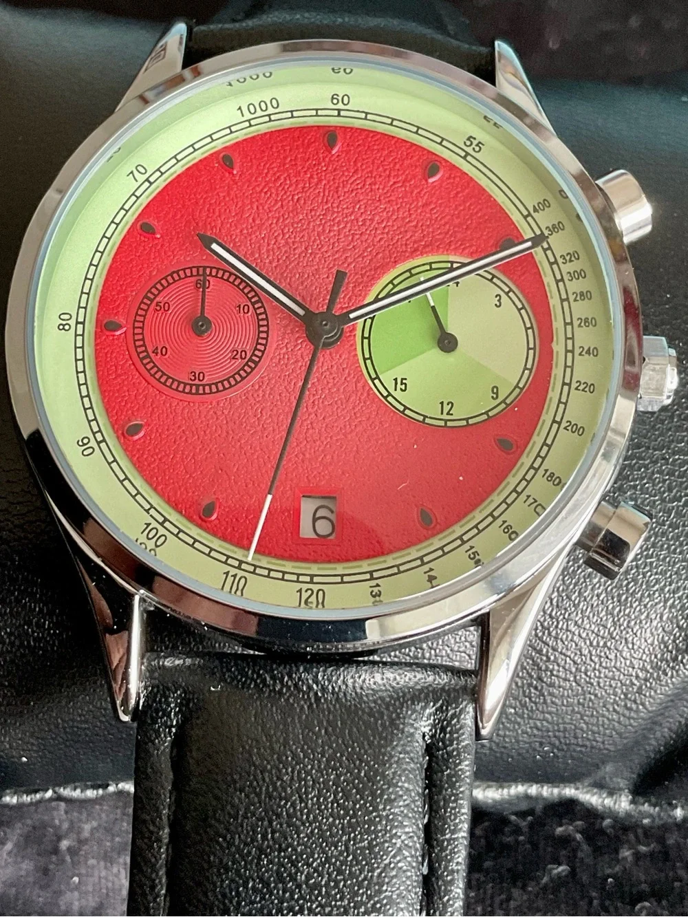 NIB Colorful Watermelon Red Lime Green Joker Cat Chronograph Watch